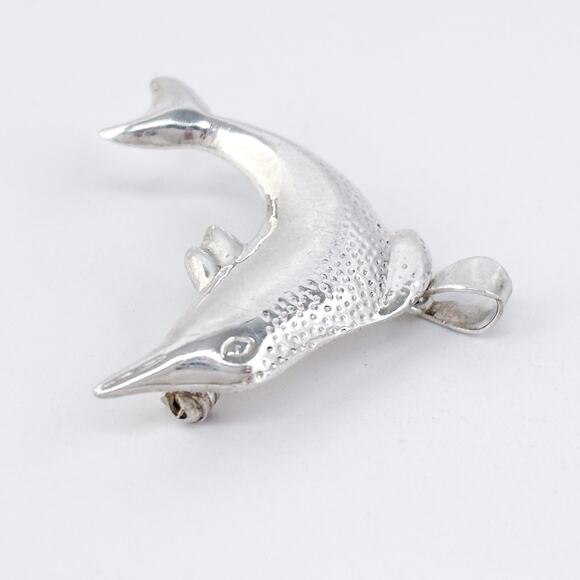Vintage Mexico Sterling Silver 925 Dolphin Brooch Pendant - Picture 3 of 9